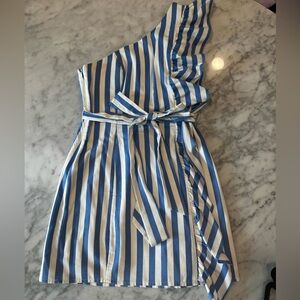 Ruffle striped one-shoulder dress